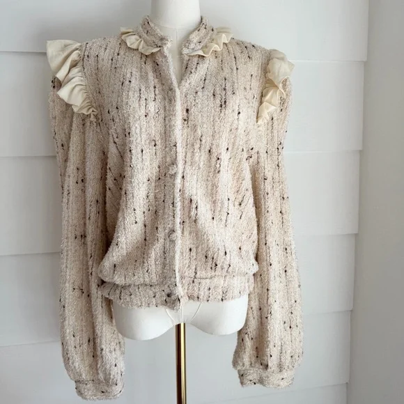 Vita Grace Textured Sweater with Ruffle Trim size L - Picture 2 of 7